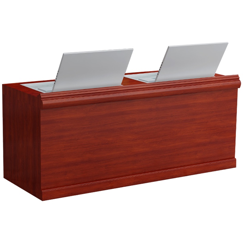 三圣 办公家具智能翻转液晶显示器实木贴皮会议台主持演讲台1.4米