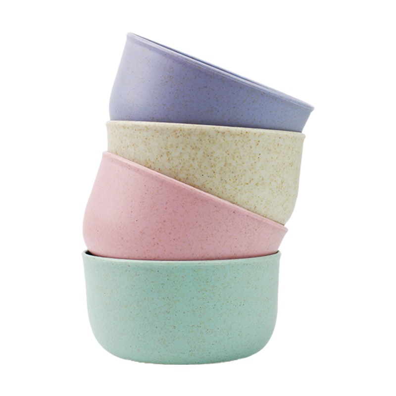 混色4个装环保小麦秸秆餐具米饭碗套装家用儿童成人隔热碗大号汤面米饭碗