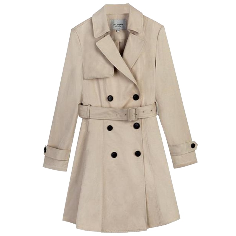 拉夏贝尔风衣女中长款收腰修身春季款韩版时尚卡其色大衣薄款外套10015934