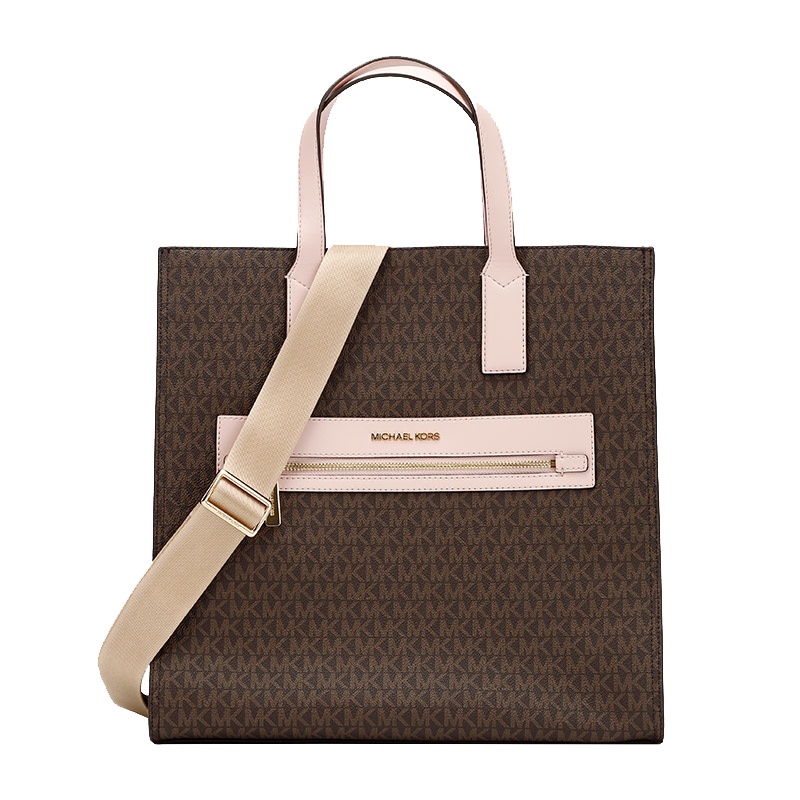 MICHAELKORS迈克·科尔斯奢侈品女士棕拼粉色PVC手提单肩斜挎包35T0GY9T3B POWDER BLUSH