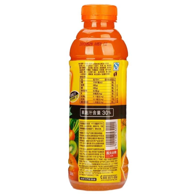 农夫果园30%胡萝卜橙汁苹果味500ml瓶装 1*15