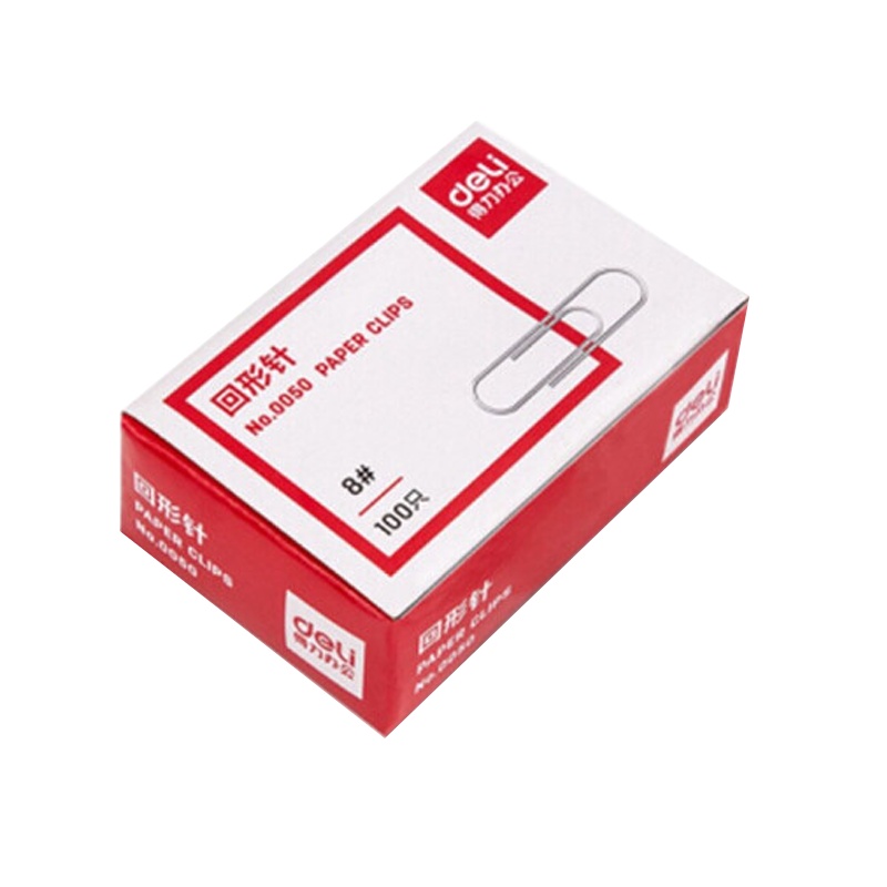 得力 0050 大号回形针纸盒装 镀镍回形针 曲别针 (100枚/盒)5盒装 50MM银色