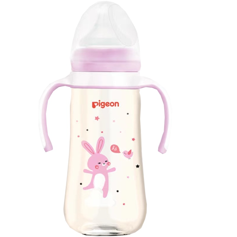 贝亲双把手自然实感宽口径PPSU彩绘奶瓶330mL粉-L号奶嘴 AA169