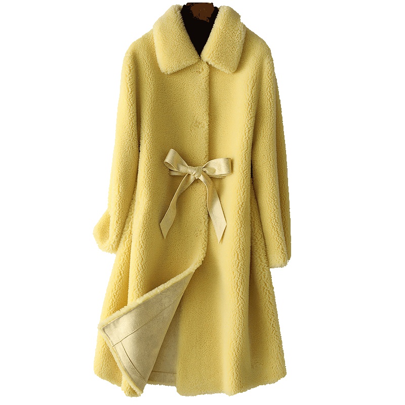 憨厚皇后 2019春海宁皮新款羊剪毛外套女士时尚中长款羊毛大衣W