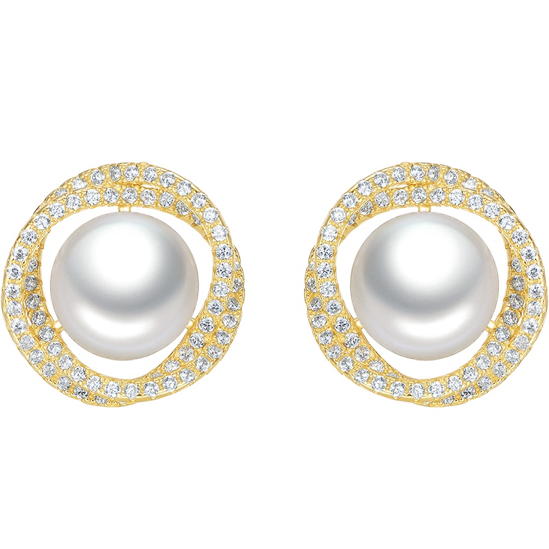 周大生S925银镀金锆石珍珠耳钉