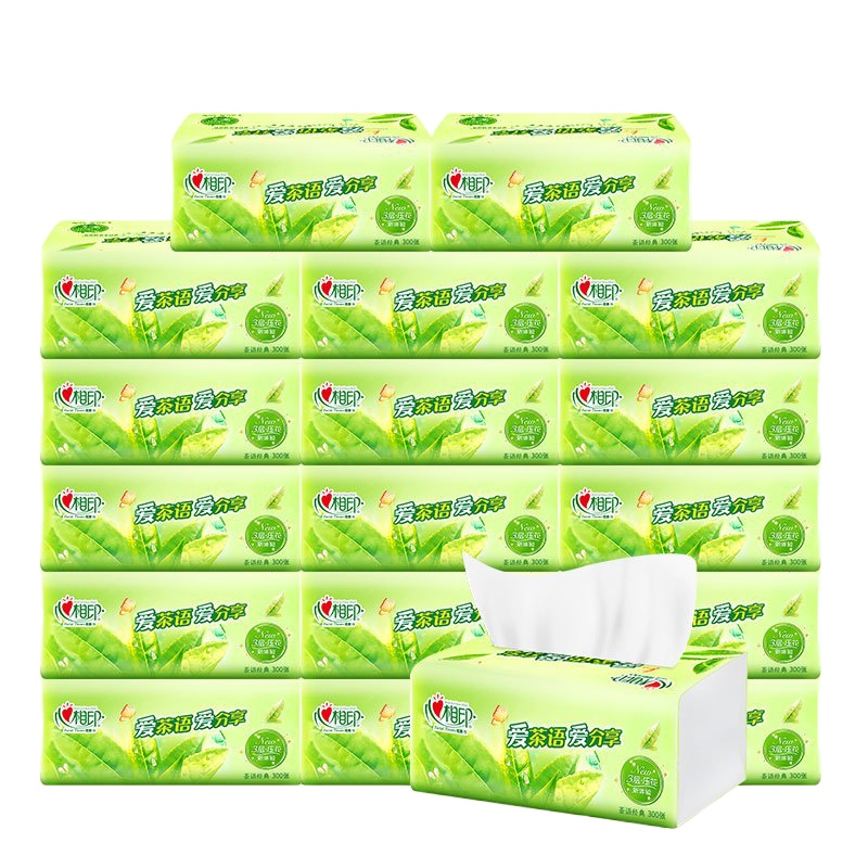 WQMD心相印茶语经典抽纸3层100抽18包心心相印餐巾纸DT3100DSZ