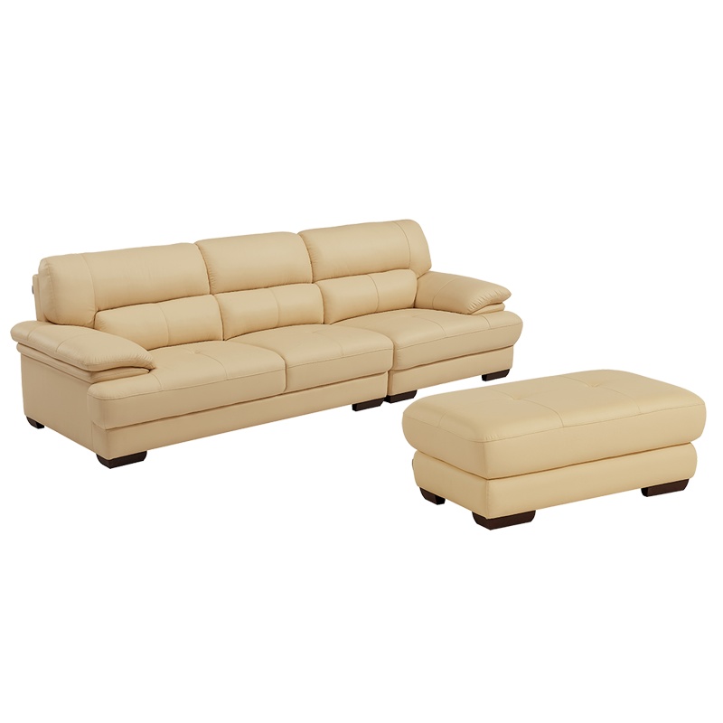 左右真皮沙发 简约现代小户型客厅皮质家具组合四人位带脚踏皮艺沙发DZY2850