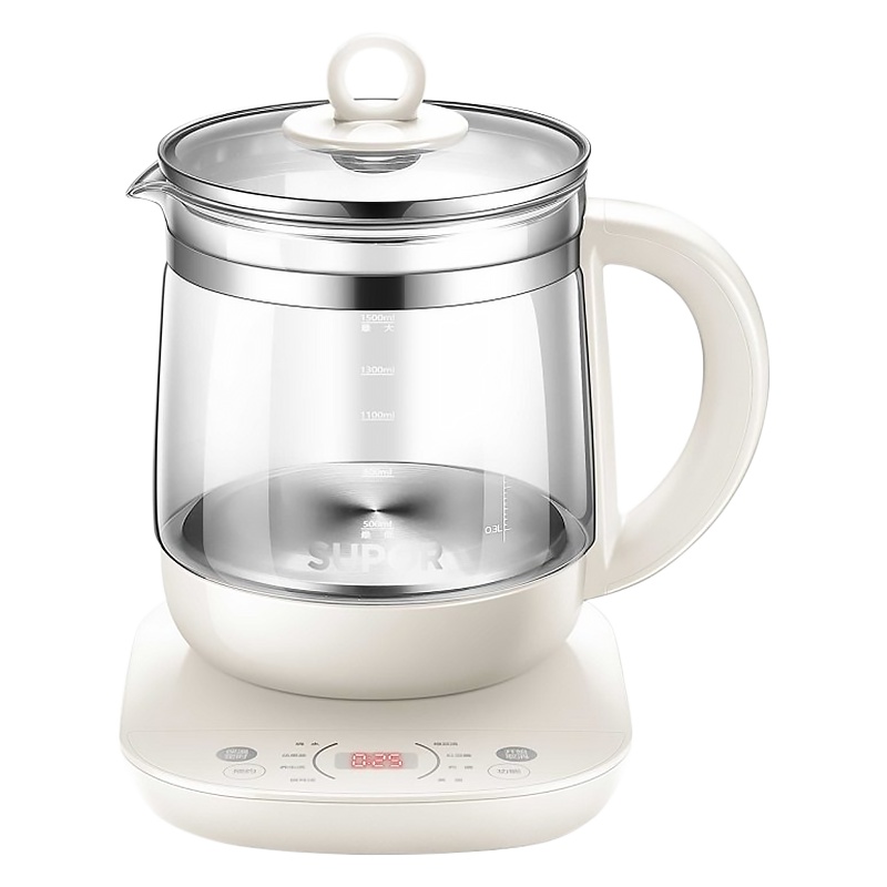 苏泊尔(SUPOR)养生壶多功能1.5L智能家用全自动按键式电热烧水壶高硼硅玻璃花茶养生壶SW-15YJ33-B