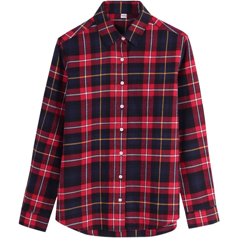 恒源祥纯棉休闲衬衣秋季新款韩范格子衬衫女长袖外穿上衣外套