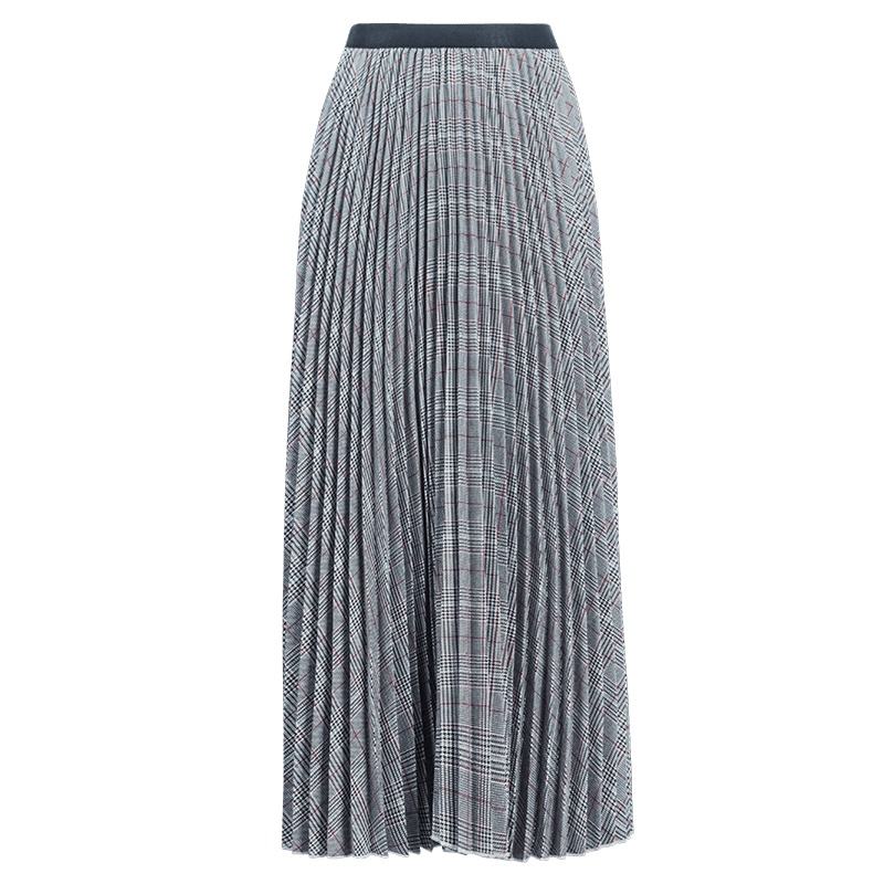 晚白2021春新品时尚百搭通勤减龄高腰A字大摆百褶裙半裙半身裙女