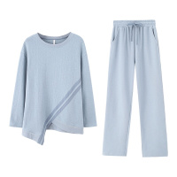 安之伴针织提花素色长袖女套装