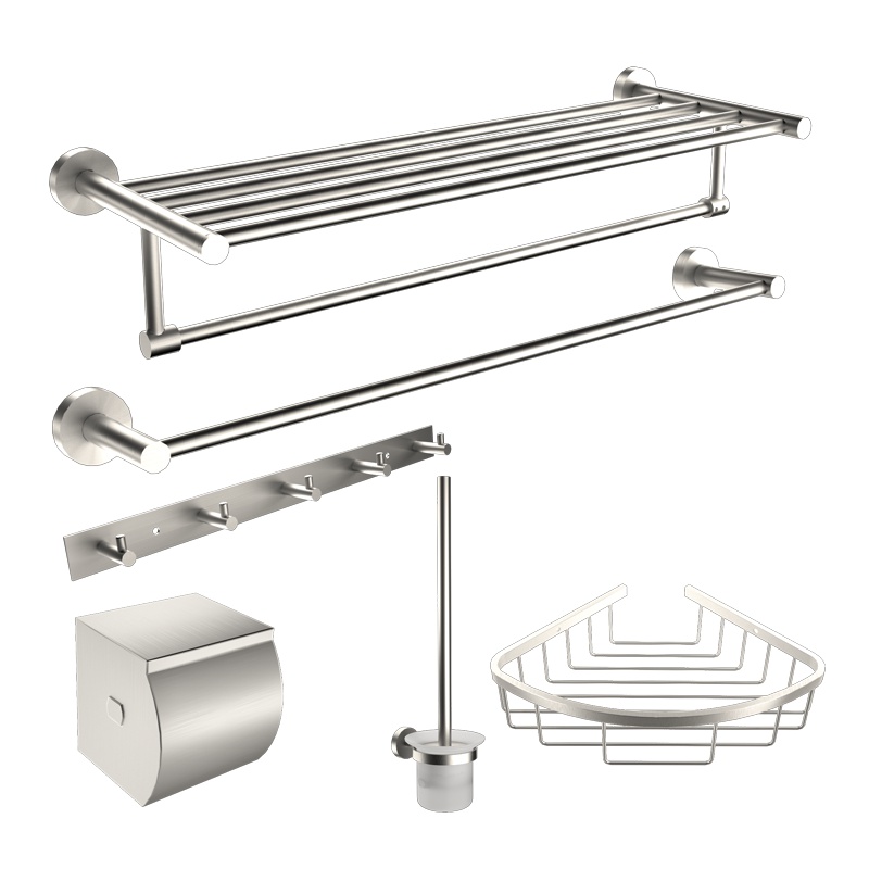 四季沐歌 毛巾架304不锈钢浴室浴巾架双杆不锈钢挂件五件套装