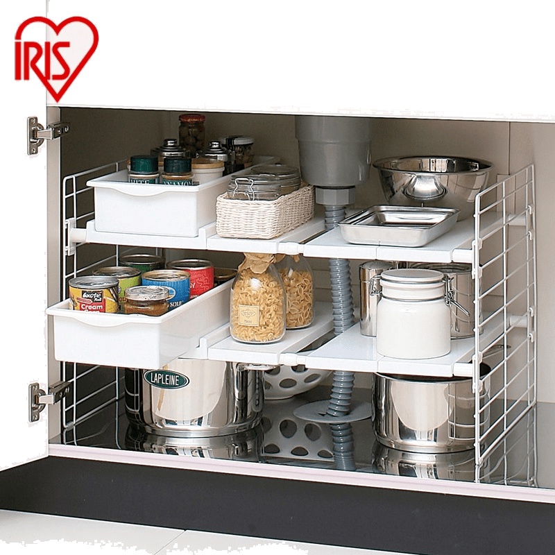 爱丽思(IRIS)_厨房多功能落地可伸缩置物架水槽下带隔板收纳架子 抖音