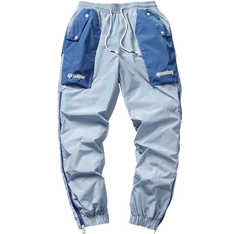 Guuka雾霾蓝束脚裤男潮牌 青少年嘻哈侧边拉链休闲运动校服裤宽松