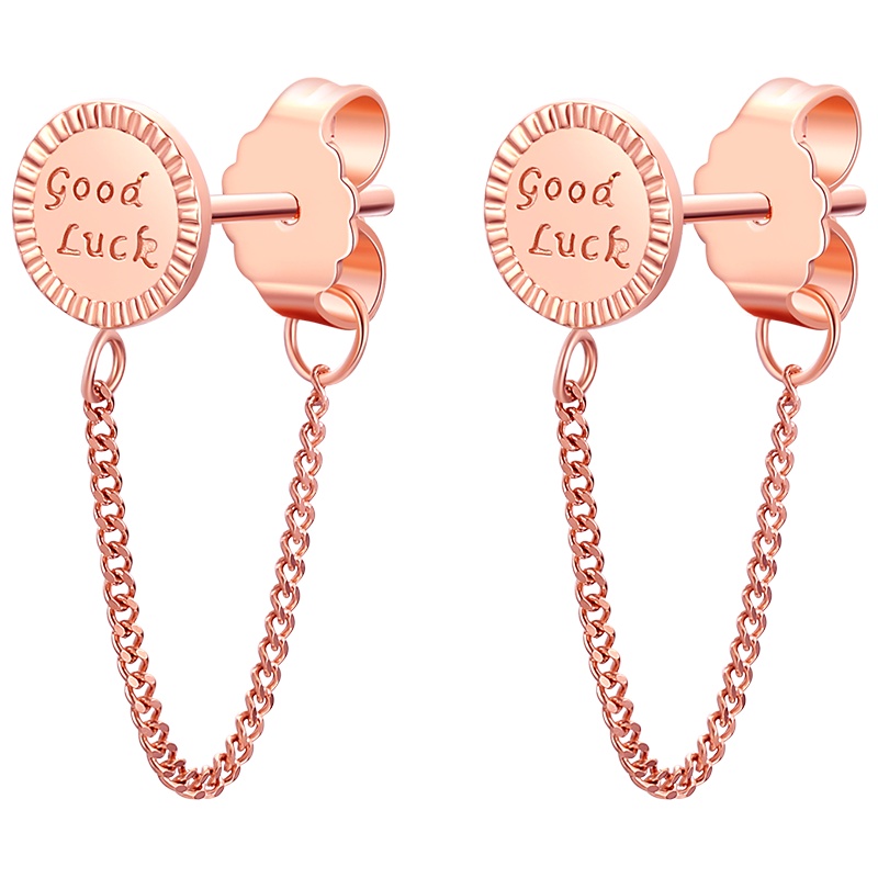 佰色传情(BRIR)通体18K金一体式耳线女Au750玫瑰金彩金正品耳钉耳坠韩版时尚幸运耳环送女友送闺蜜自戴生日礼物