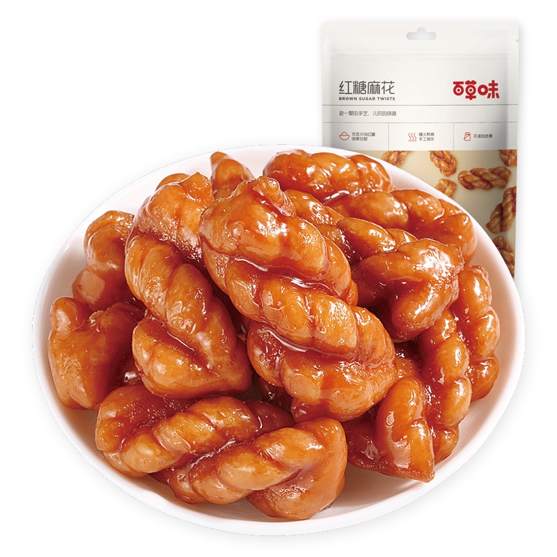 x百草味 糕点点心 红糖麻花 120g 小麻花义乌手工麻花小辫小吃零食任选