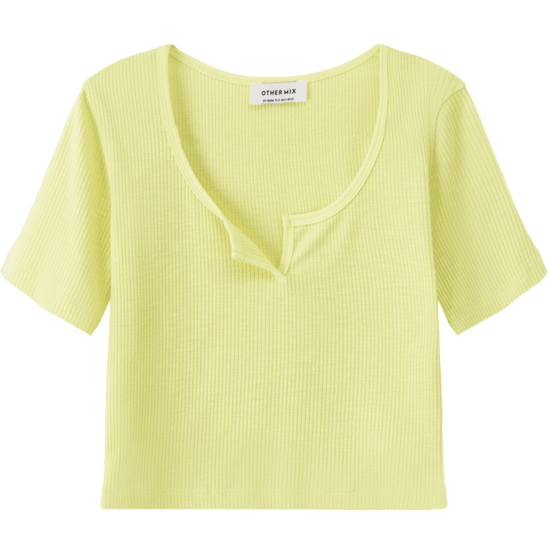 OtherMix纯色肌理T恤女2021年夏季新款韩版时尚修身百搭短袖上衣