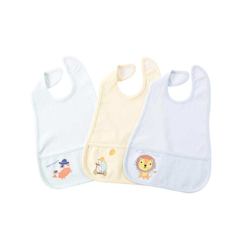 思萌SMOOMS婴儿全棉防水食饭兜 男女宝宝喂饭兜 TPU材质围嘴