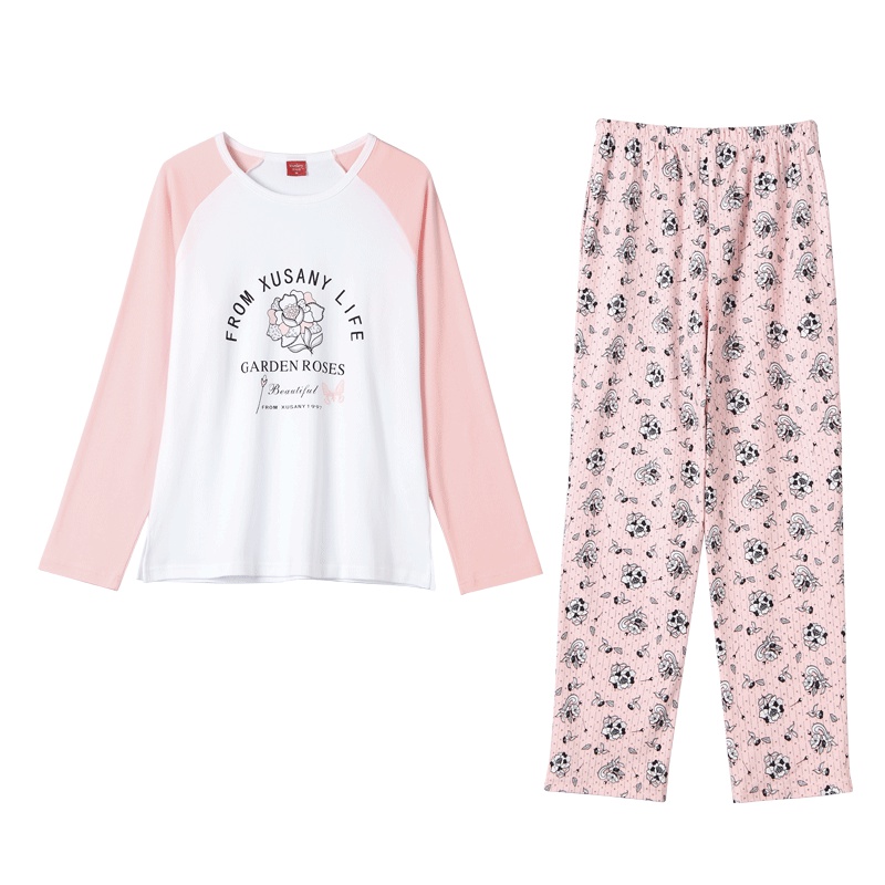 雪仙丽秋季睡衣女长袖纯棉学生韩版时尚宽松全棉可外穿家居服套装