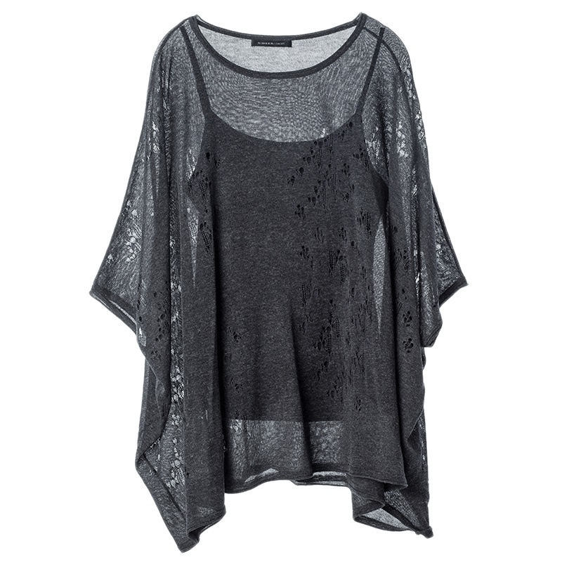 sdeer圣迪奥2018秋宽松蝙蝠袖镂空破洞带针织衫两件套S18183508