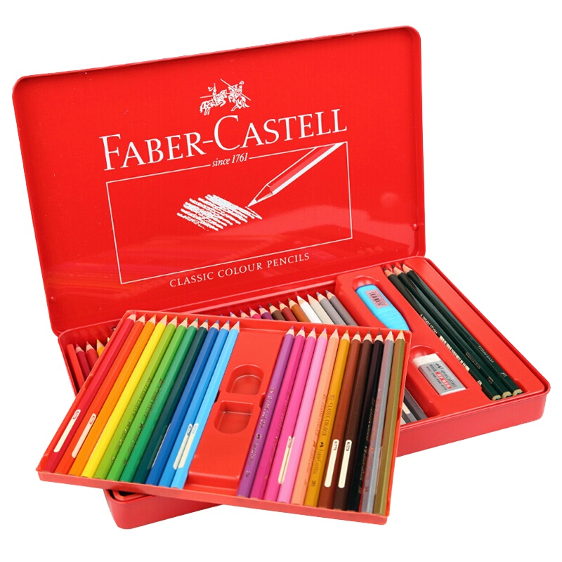 德国辉柏嘉(Faber-Castell)经典油性彩铅笔彩色铅笔48/60色学生画笔套装红铁盒