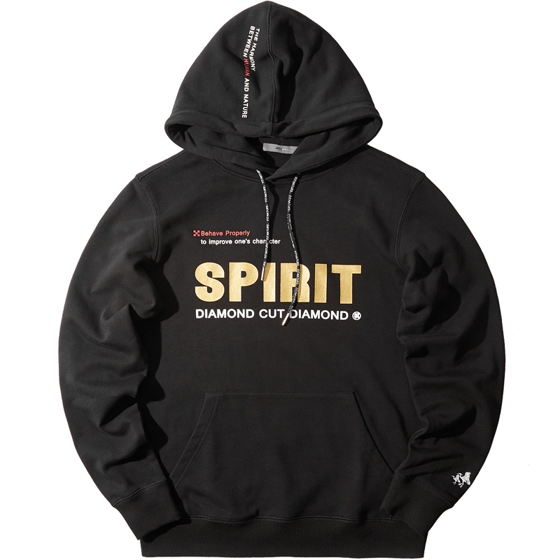 黑鲸字母印花连帽卫衣秋季男装抽绳连帽套头衫男CNZWJ38149A