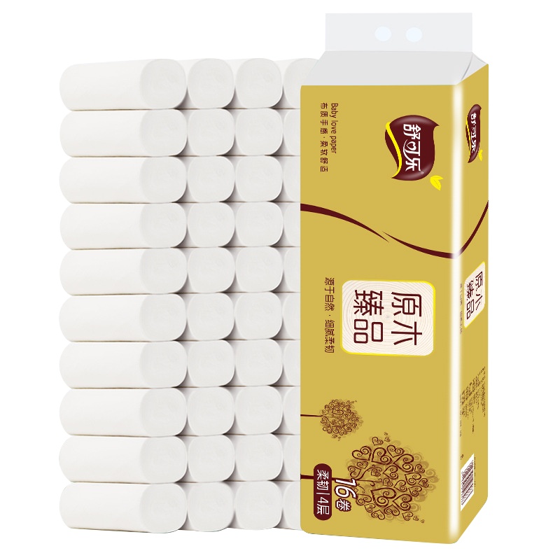 [16卷]舒可乐卫生纸卷纸批发 家用纸巾家庭装白手纸厕纸卫生间卷筒纸 实惠装 (四层加厚) 800克/每提