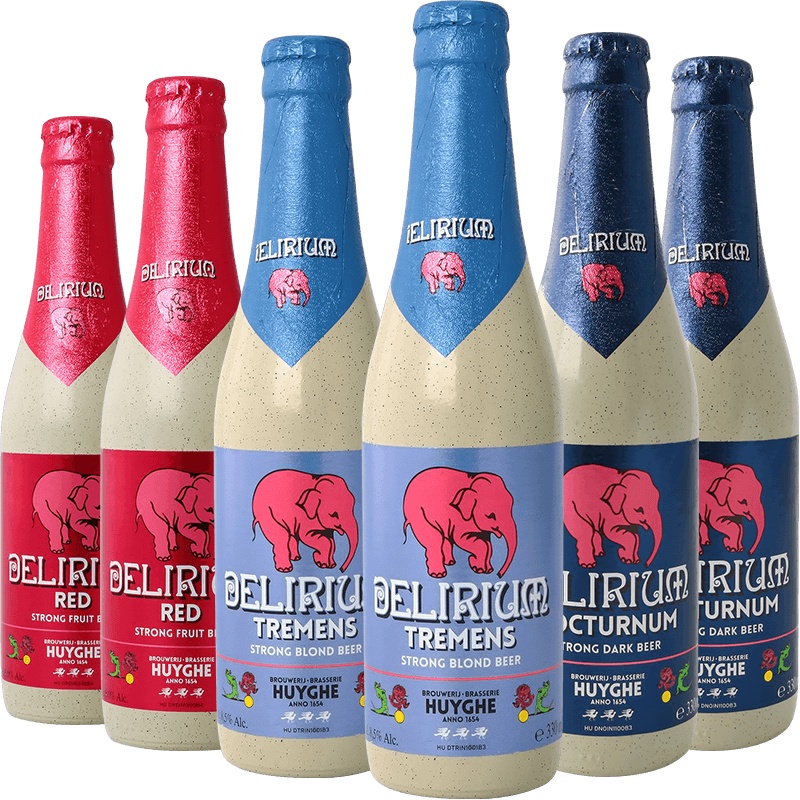 比利时进口 精酿啤酒 Delirium 深*2/浅*2/樱桃*2粉象啤酒330ml 6瓶装