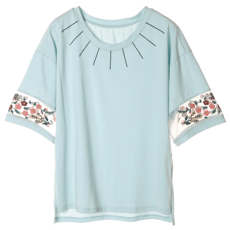 裂帛刺绣圆领短袖T恤新款夏装花枝绣花民族风文艺半袖上衣