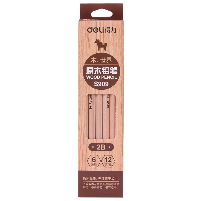 得力2b铅笔12支装儿童小学生安全铅笔考试常用原木素描铅笔儿童铅笔无毒幼儿园绘图书写S909