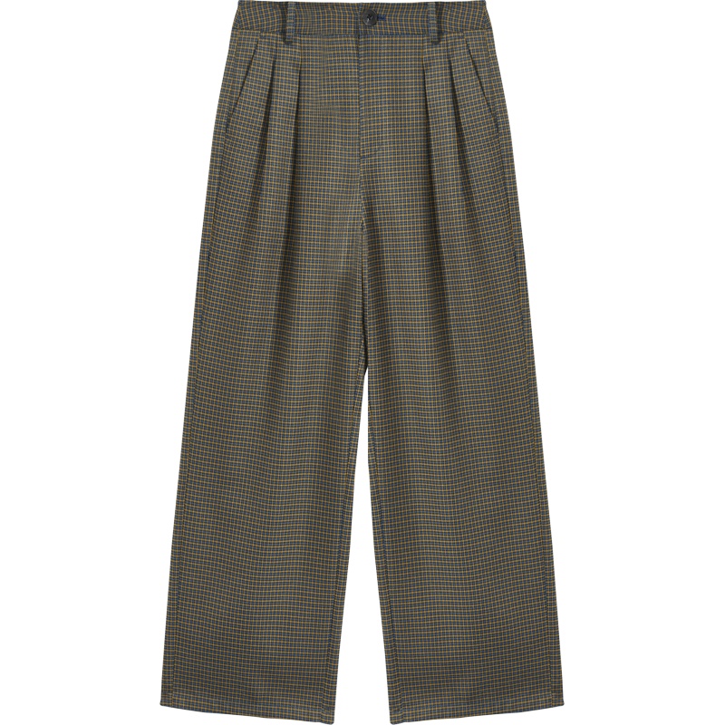 [99元3件]美特斯邦威格子休闲毛呢裤女宽松直筒新款冬季百搭高腰长裤女