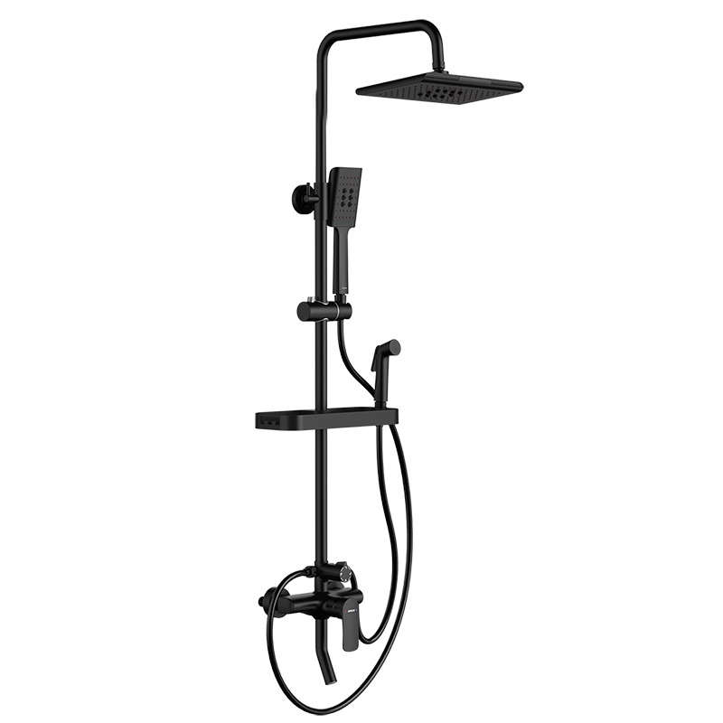 箭牌卫浴(ARROW)卫浴花洒 增压淋浴套装 挂墙式单把双控不锈钢可旋转升降 花洒头 多功能黑色花洒AE3498MB