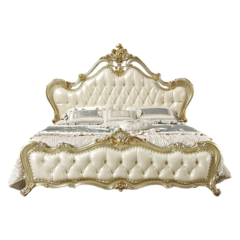 米括(MIKUO)欧式床宫廷风主卧双人实木卧室家具公主婚床1.8米真皮床软包