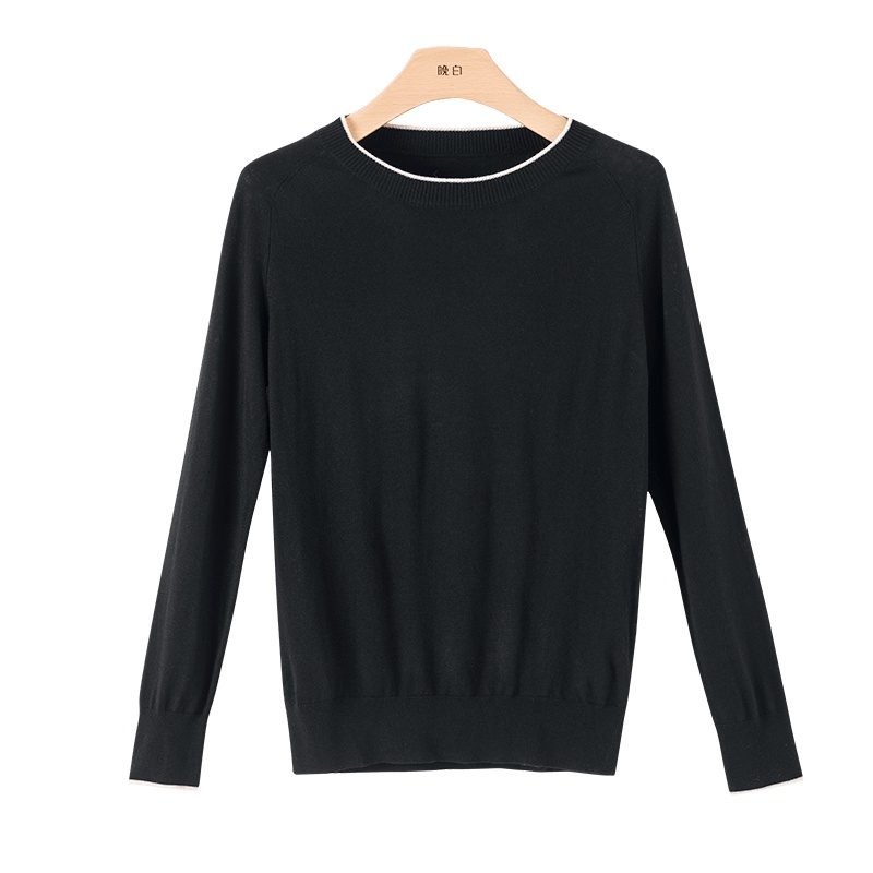 晚白2020冬季新品简约通勤纯色圆领长袖休闲打底衫毛衣针织衫女