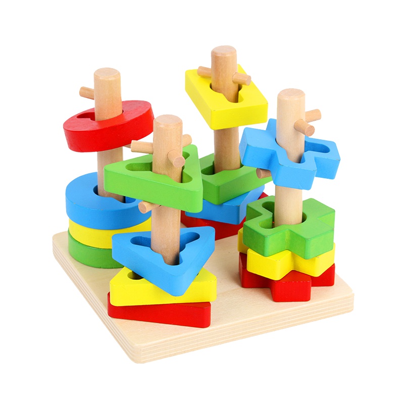 哈比天才 儿童启蒙早教 形状配对积木套柱 男女孩子宝宝1-2-3周岁益智力 玩具 形状四套柱