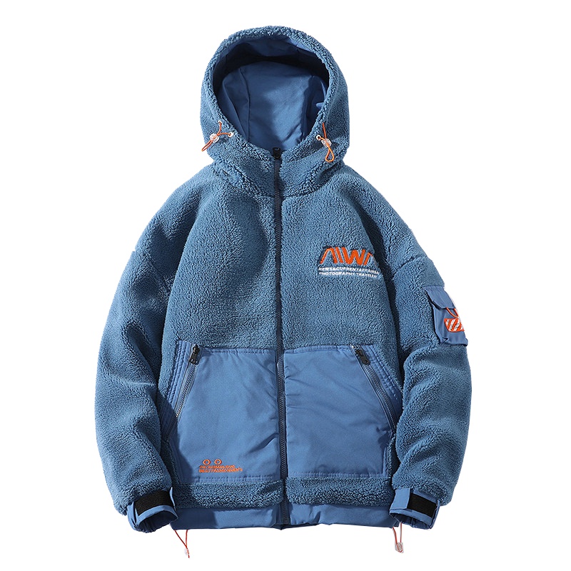 DEBRAND羊羔绒外套男士冬季连帽棉服潮流棉衣保暖加厚摇粒绒棉袄