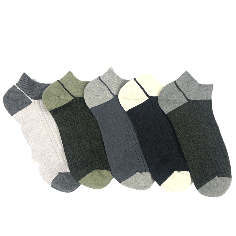 Heheng·和亨 双针低帮撞色拼色百搭短袜男士船袜舒适吸汗短筒棉袜运动男袜