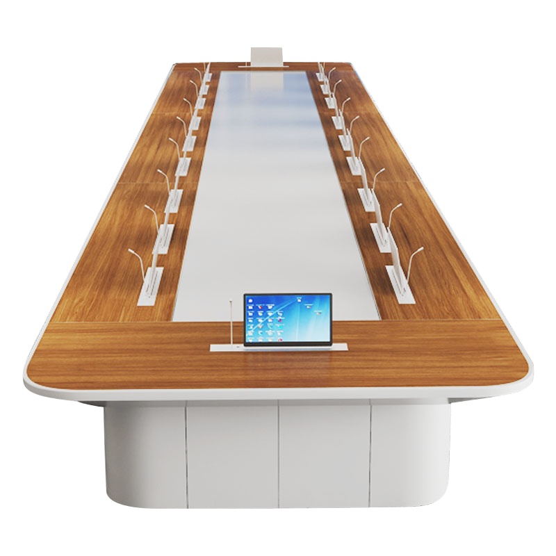 质凡大型无纸化智能会议桌长桌简约现代升降器升降屏培训洽谈桌油漆桌