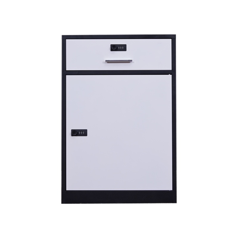 星岛办公桌下文件柜铁皮柜矮柜办公室落地工具抽屉储物桌边带锁小柜子一斗一门密码款黑边白色