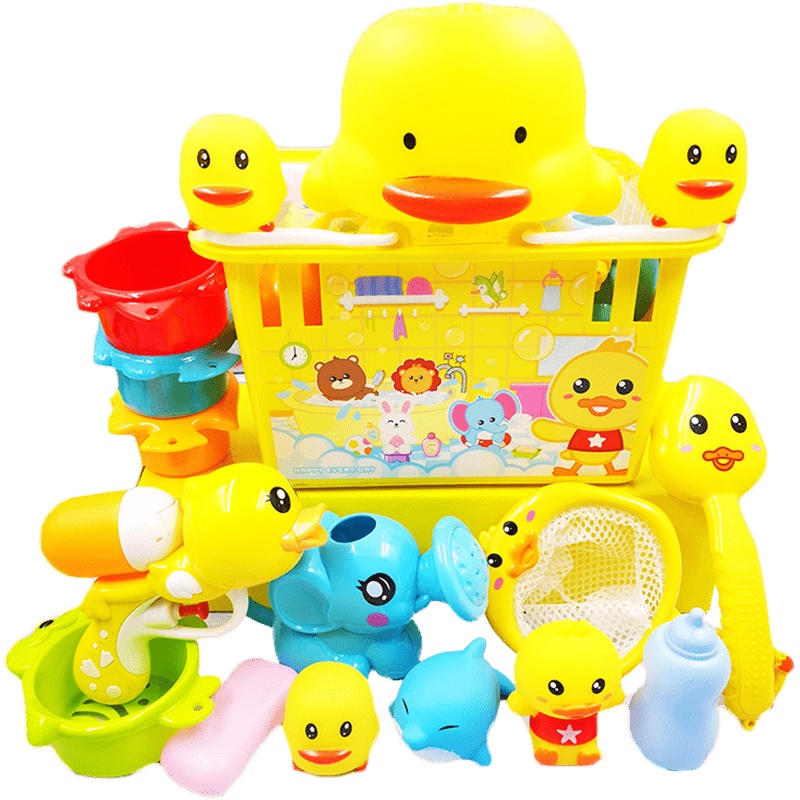 小黄鸭子洗澡叠叠乐戏喷水游泳魅扣宝宝婴幼儿童沙滩沐浴海豚玩具