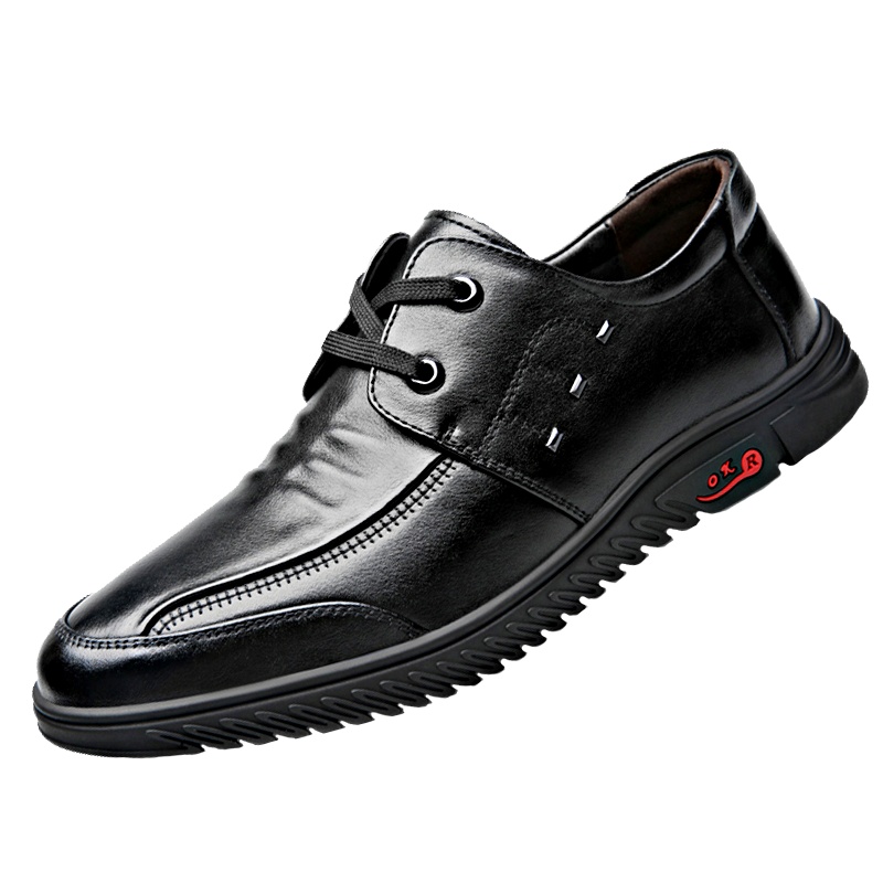 牧伦奴仕(MULUNUSHI)新款休闲皮鞋男士商务正装皮鞋男休闲鞋头层牛皮(除牛反绒)透气牛皮鞋四季潮皮鞋潮黑20183