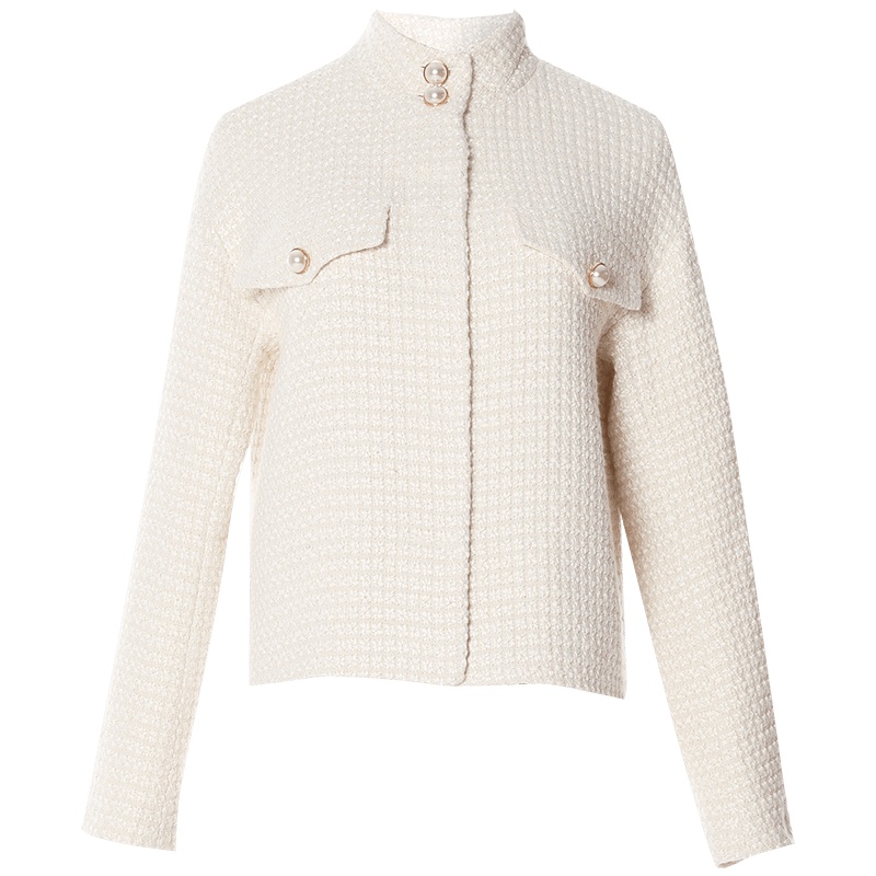 欧昵雪秋冬季小香风编织呢子短款外套女长袖毛呢立领夹克