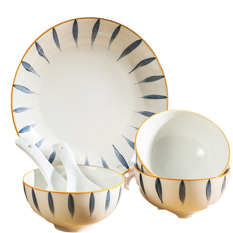 贝瑟斯 日式釉下彩毛草系列20件套家用餐具套装碗碟盘