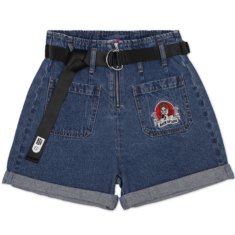 a02新款2020潮流刺绣印花卷边高腰牛仔短裤女DTV2C0541PN