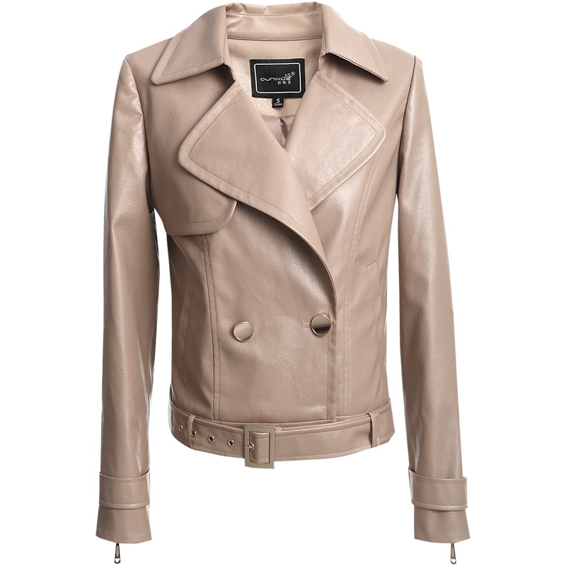 OUNIXUE欧昵雪 | [酷帅pu皮机车夹克]春秋休闲翻驳领气质长袖短外套女