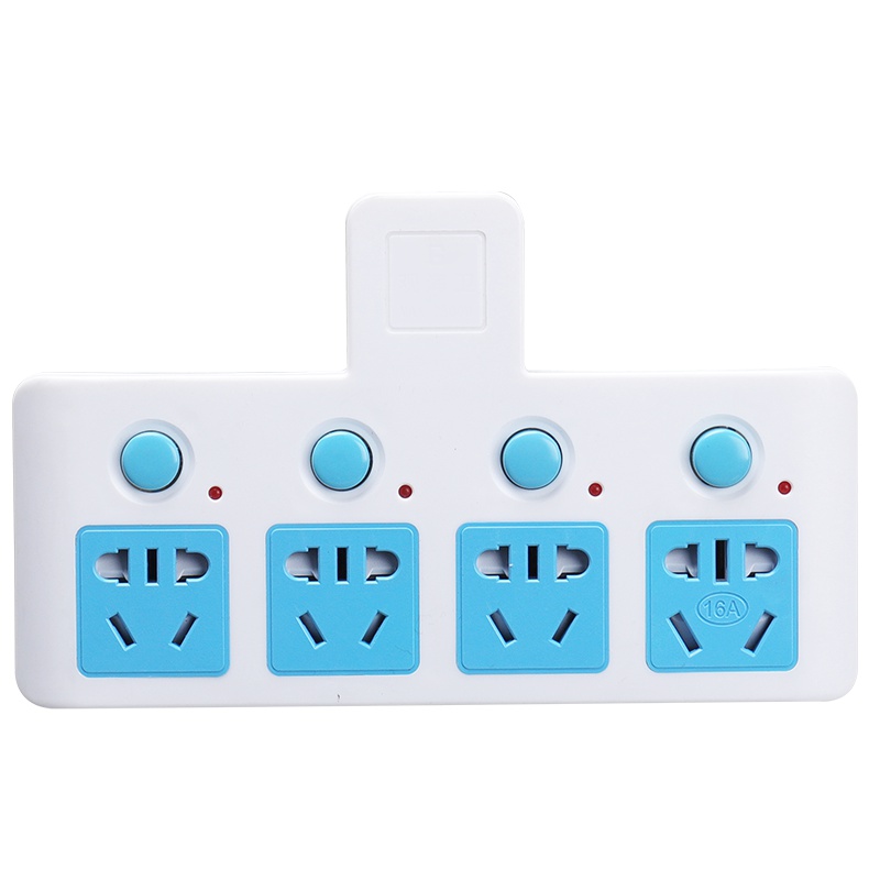 海锚新国标接线板空调插座16安插座转换器无线万能转换插板插排一转四位16A转10A插座4000W大功率蓝白色