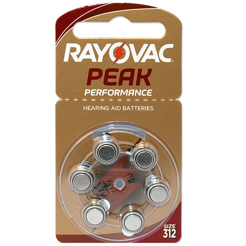 奥迪康(OTICON)英国原装RAYOVAC雷特威PEAK助听器电池锌空气A312号无汞PR41电池1板6粒