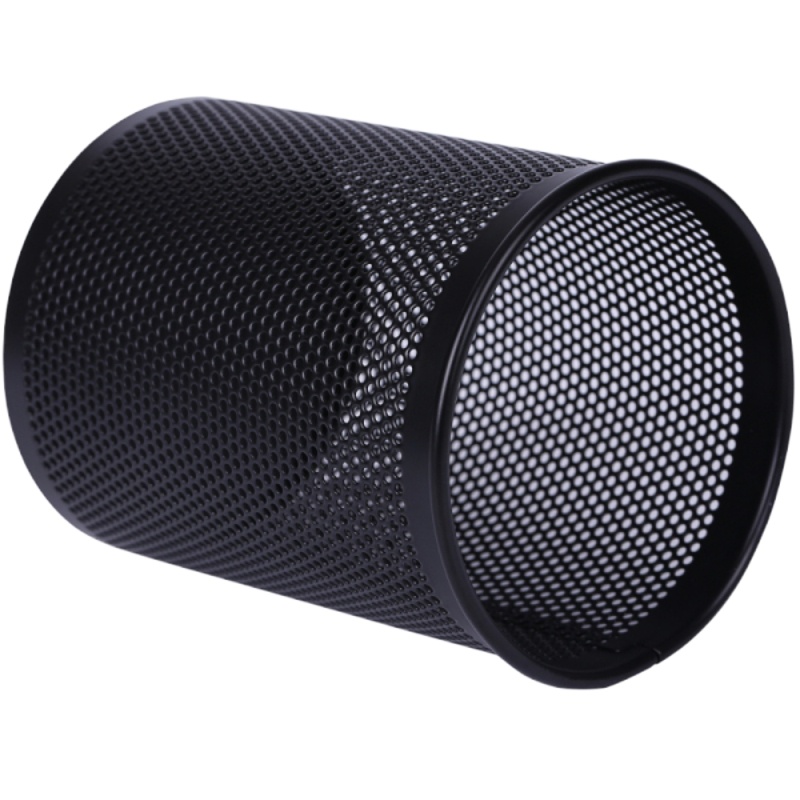 得力(deli)金属网纹圆形笔筒 简约创意桌面收纳盒 办公用品 黑9172