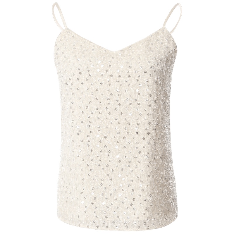 欧昵雪秋性感流苏亮片V领内搭吊带背心女宽松打底衫上衣