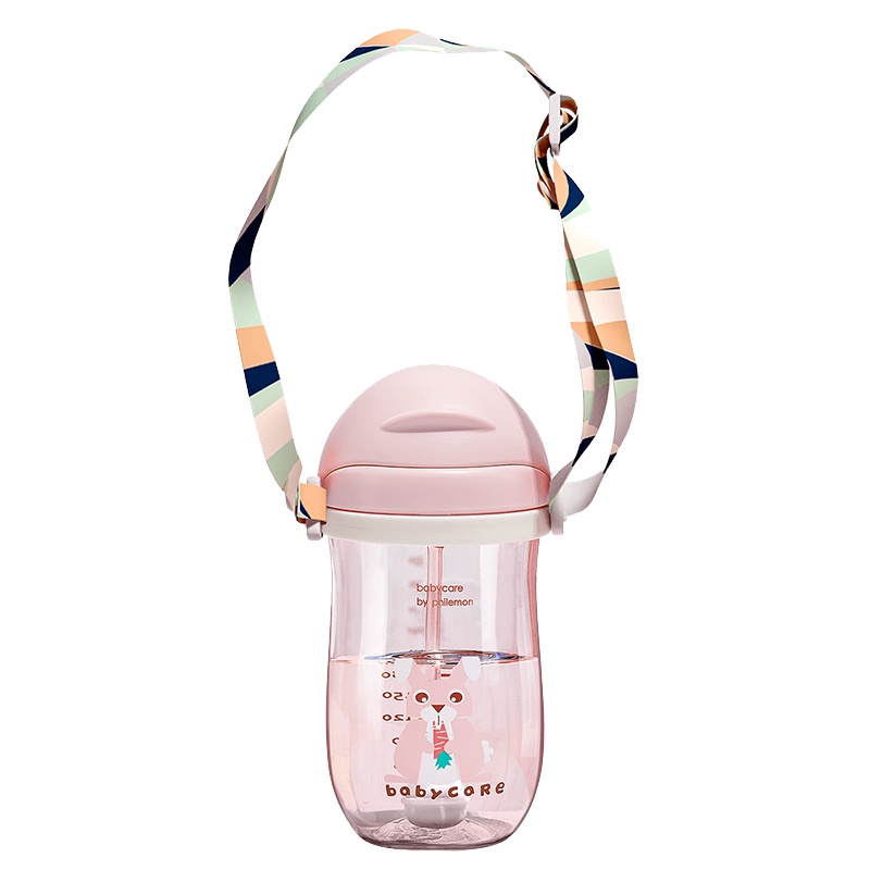 babycare婴儿学饮杯 幼儿园宝宝防摔防呛带手柄重力球儿童吸管水杯 维尔粉-360ml